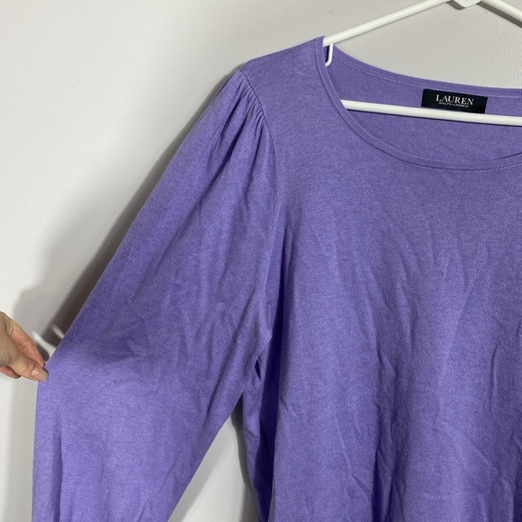 Ralph Lauren Black Label Purple Puff Sleeve Sweater with Ruffle Cuff Large - Picture 12 of 12